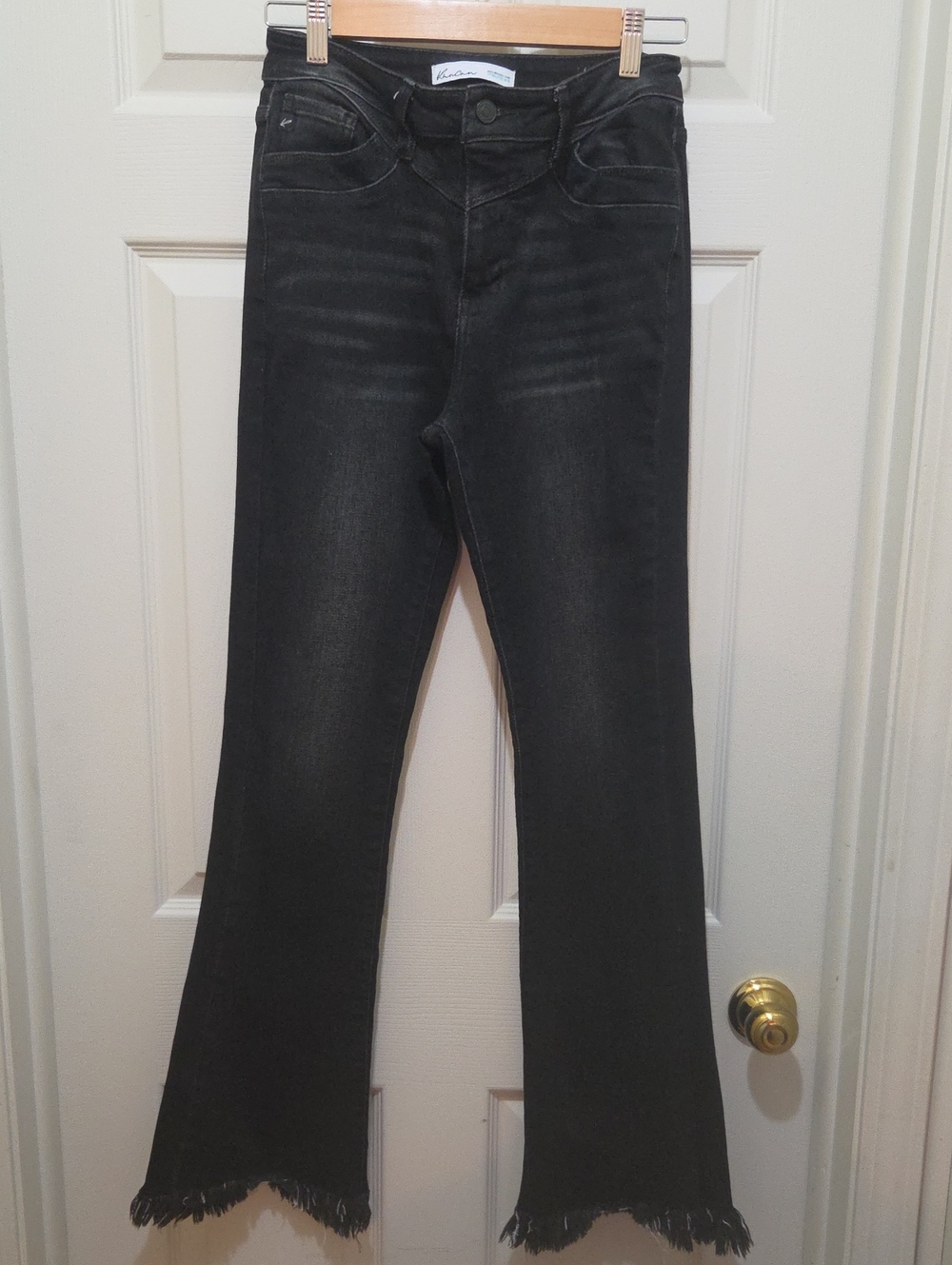 KanCan Black Frayed-Hem Flare Jeans